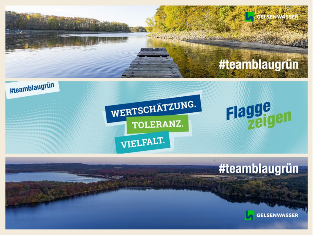 Drei LinkedIn-Banner-Beispiele von Gelsenwasser mit unterschiedlicher Bildsprache und Positionierung
