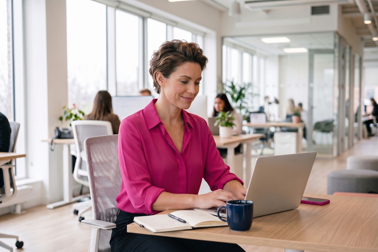 Führungskraft arbeitet konzentriert am Laptop im modernen Büro – LinkedIn Profil für Führungskräfte optimieren